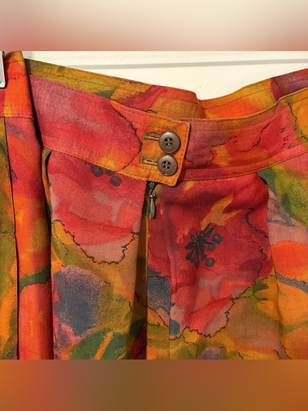 Vintage 90s Geiger Wide Leg Floral Wool Culottes Gaucho Pants - Picture 6 of 11